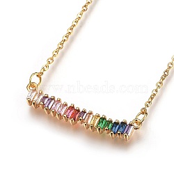 304 Stainless Steel Pendant Necklaces, with Cubic Zirconia, Rectangle, Golden, 18.8 inch(48cm), 1.5mm(X-NJEW-O108-01G)