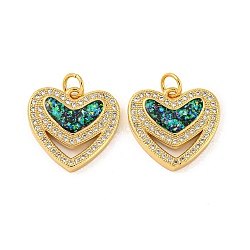 Valentine's Day Brass Micro Pave Cubic Zirconia with Synthetic Opal Pendants, with Jump Ring, Flat Round, Real 18K Gold Plated, 16.5x17.5x3.5mm(KK-D096-02C-G)