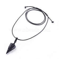 Natural Obsidian Pendants Necklaces, with Waxed Cord and Nylon Cord, Cone, 31.18 inch~33 inch(79.2~84cm), 1.5~2mm(NJEW-E140-A03)