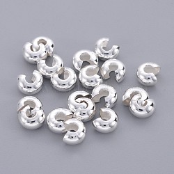 Brass Crimp Beads Covers, Round, Silver Color Plated, About 5mm In Diameter, 4mm Thick, Hole: 2mm(X-EC266-2S)