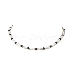 Round Natural Lapis Lazuli & Natural Howlite Heishi Beaded Necklaces, with 304 Stainless Steel End Chains, Golden, 15.79 inch(40.1cm)(NJEW-JN05662)