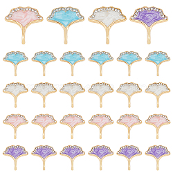 32Pcs 4 Colors Rack Plating Alloy Rhinestone Pendants, with Enamel, Nickel Free, Gingko Leaf Charms, Golden, Mixed Color, 16.5x16x4.5mm, Hole: 2.2mm, 8pcs/color(ENAM-DC0001-53)
