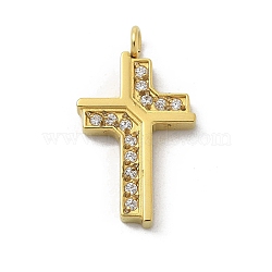 Ion Plating(IP) 304 Stainless Steel Micro Pave Cubic Zirconia Pendants, Cross Charms, Golden, 17.5x10x2mm, Hole: 1.8mm(STAS-Z107-08G-01)