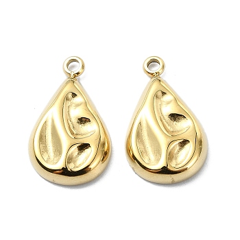 304 Stainless Steel Pendants, Teardrop Charm, Real 14K Gold Plated, 18x10.5x3mm, Hole: 1.6mm