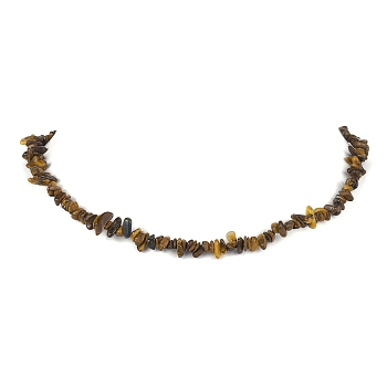 Natural Tiger Eye Chip Beaded Necklace, Golden, 15.94~15.98 inch(40.5~40.6cm)