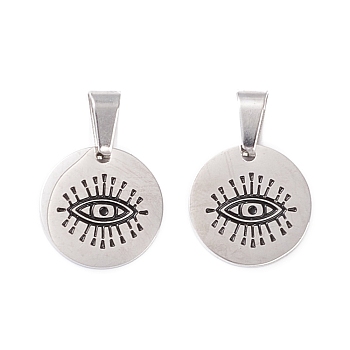 304 Stainless Steel Enamel Pendants, Flat Round with Evil Eye Pattern, Stainless Steel Color, 22mm, Hole: 6mm