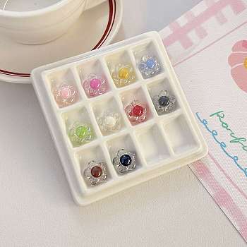 Transparent Acrylic Beads, Bead in Bead, Flower, with Glitter Powder, Mixed Color, 16x16x9mm, Hole: 3mm