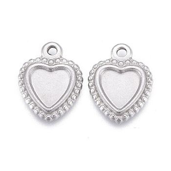 304 Stainless Steel Pendant Cabochon Settings, Plain Edge Bezel Cups, Heart, Stainless Steel Color, Tray: 5x5mm, 11x8.5x1.5mm, Hole: 1.2mm