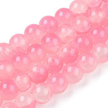 Crackle Baking Painted Imitation Jade Glass Beads Strands, Two Tone, Round, Hot Pink, 10mm, Hole: 1.4mm, about 80pcs/strand, 30.87''(78.4cm)