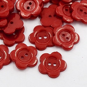 Acrylic Sewing Buttons for Costume Design, Plastic Buttons, 2-Hole, Dyed, Flower Wintersweet, Dark Red, 16x2mm, Hole: 1mm