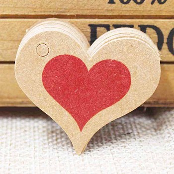 Paper Gift Tags, Hang Tags, For Arts and Crafts, For Valentine's Day, Thanksgiving, Heart with Word Thank You, BurlyWood, 32x39x0.4mm, Hole: 4mm