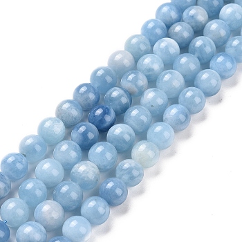 Round Natural Aquamarine Bead Strands, 8mm, Hole: 1mm, about 49pcs/strand, 15.5 inch
