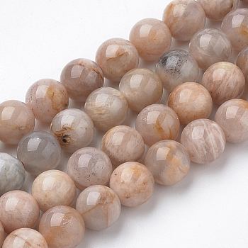 Natural Sunstone Beads Strands, Round, 8x7.5mm, Hole: 1mm, about 46~49pcs/strand, 15.5 inch
