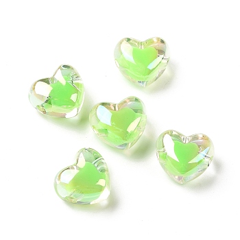 Transparent Acrylic Beads, Bead in Bead, AB Color Plated, Heart, Lawn Green, 19x21.5x14mm, Hole: 3.5mm