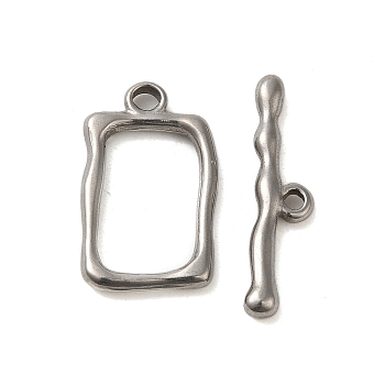 304 Stainless Steel Toggle Clasps, Rectangle, Stainless Steel Color, 21.5x13x2mm, Hole: 2.5mm