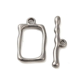 Non-Tarnish 304 Stainless Steel Toggle Clasps, Rectangle, Stainless Steel Color, 21.5x13x2mm, Hole: 2.5mm, Bar: 6x25x3mm, Hole: 1.8mm