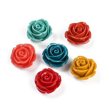 Synthetic Coral Carved Beads, Dyed, Flower, Mixed Color, 19x13mm, Hole: 1.3mm