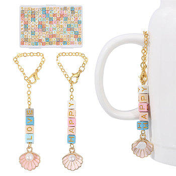 DIY Wine Glass Charms Making Kits, Acrylic Word & Alloy Enamel Shell Shape Charms Accessories for Cup Handle, Mixed Color, Pendant Decorations: 135mm