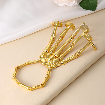 Punk Style Alloy Skeleton Hand Ring Bracelets with Finger Nails Tip Claw, Golden, 170mm