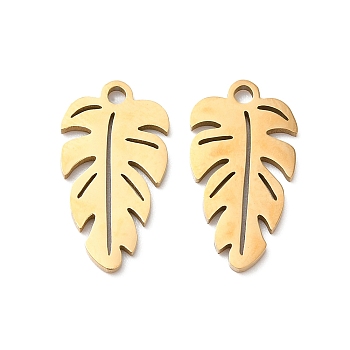 201 Stainless Steel Pendants, Laser Cut, Leafy Branch Charms, Golden, 16x9x1mm, Hole: 1.4mm
