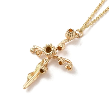 304 Stainless Steel Cross with Flower Pendant Necklaces for Women, Golden, 17.87 inch(45.4cm),