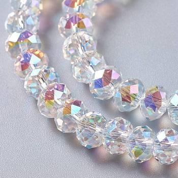 Glass Imitation Austrian Crystal Beads, Faceted Rondelle, Clear AB, 8x6mm, Hole: 1.4mm
