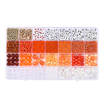 DIY 28 Style Resin & Acrylic & ABS Beads Jewelry Making Finding Kit, Flat Round & Rice & Barrel & Nugget & Heart & Strip, Coral, 5.5~18.5x7~14x2~12x1.5~11mm, Hole: 0.7~2mm
