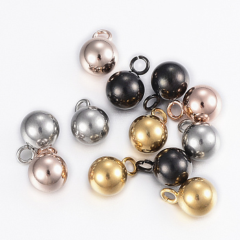 304 Stainless Steel Sphere Charms, Round Ball, Mixed Color, 9x6mm, Hole: 2mm