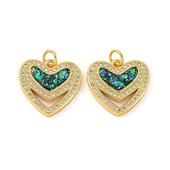 Valentine's Day Brass Micro Pave Cubic Zirconia with Synthetic Opal Pendants, with Jump Ring, Flat Round, Real 18K Gold Plated, 16.5x17.5x3.5mm