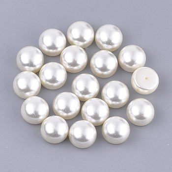 ABS Plastic Imitation Pearl Beads, Half Drilled, Dome/Half Round, Beige, 8x5.5mm, Half Hole: 1mm, about 2000pcs/bag