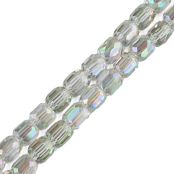 Electroplate Transparent Glass Beads Strands, Faceted, Column, Medium Aquamarine, 8x8mm, Hole: 1.2mm, about 79~80pcs/strand, 25.59 inch~27.17 inch(65~69cm)