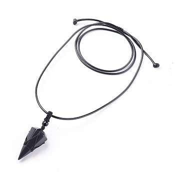 Natural Obsidian Pendants Necklaces, with Waxed Cord and Nylon Cord, Cone, 31.18 inch~33 inch(79.2~84cm), 1.5~2mm