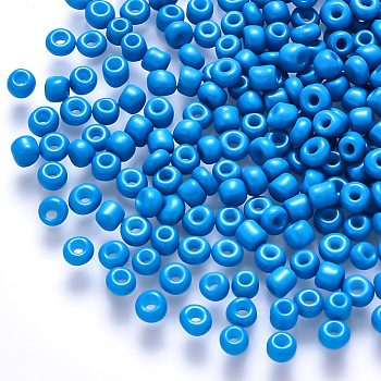 6/0 Baking Paint Glass Round Seed Beads, Dodger Blue, 4~5x3~4mm, Hole: 1~2mm, about 4500pcs/pound