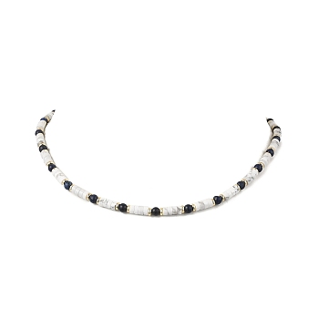 Round Natural Lapis Lazuli & Natural Howlite Heishi Beaded Necklaces, with 304 Stainless Steel End Chains, Golden, 15.79 inch(40.1cm)