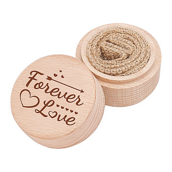 Wood Ring Box, Column with Leaf and Word Forever Love, BurlyWood, 2x1-5/8 inch(5.2x4cm)