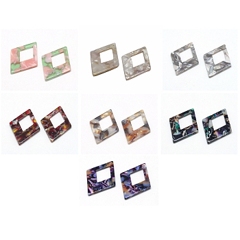 Cellulose Acetate(Resin) Pendants, Rhombus, Mixed Color, 37x27.5x2.5mm, Hole: 1.5mm, side length 22.5mm