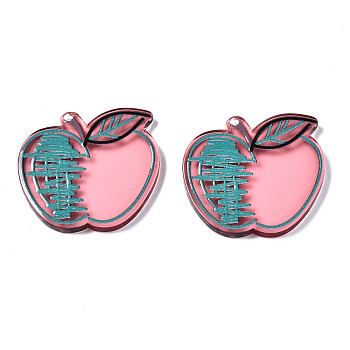 Translucent Acrylic Pendants, 3D Printed, Apple, Salmon, 29.5x31.5x3mm, Hole: 1.6mm