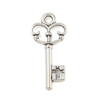 Tibetan style Alloy Pendants, Antique Silver, Key, 22x10x1.8mm, Hole: 1.8mm