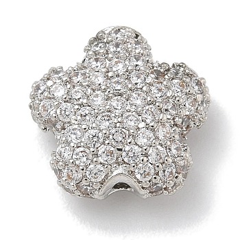 Rack Plating Brass Micro Pave Cubic Zirconia Beads, Long-Lasting Plated, Lead Free & Cadmium Free, Flower, Platinum, 11.5x12x5mm, Hole: 0.5mm