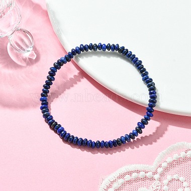 Bracelets extensibles en perles rondes et plates en lapis-lazuli naturel pour femmes(BJEW-JB09717-05)-2