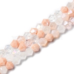 Electroplate Glass Beads Strands, Opaque & Transparent & AB Color Plated, Faceted, Bicone, Pink, 4x4.5mm, Hole: 0.9mm, about 94~95pcs/strand, 13.86''(35.2cm)(X-EGLA-D018-02A)