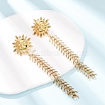 304 Stainless Steel Stud Earrings for Women, Sun, Real 18K Gold Plated, 110x26mm(SA-CBA7B26-04G)