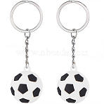 2Pcs Plastic Keychains, with Iron Findings, Platinum, Sports Theme, Football, 7.5cm, Pendant: 32mm(KEYC-SP00009)