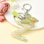 Resin & Acrylic Keychain, with Faux Suede Tassel Pendant & Alloy Findings, Letter Z, 9.5cm(KEYC-YW00122-26)
