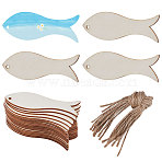 Animal Theme Unfinished Blank Wooden Pendants Set for Painting Arts, Pyrography, Home Decor, with Jute Cord, Fish, 10.1x3.5x0.2cm, Hole: 4mm, 20pcs(WOOD-WH0124-26C)