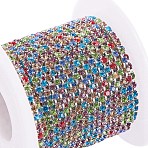Brass Rhinestone Strass Chains, Cadmium Free & Lead Free, with Spool, Rhinestone Cup Chain, about 2880pcs Rhinestone/bundle, Grade A, Silver Metal Color, Colorful, 2mm, about 10yards/roll(CHC-R125-S6-15S)