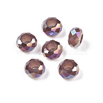 Imitation Jade Glass European Beads, Large Hole Beads, AB Color Plated, Faceted, Rondelle, Medium Orchid, 13~14x7.5~8mm, Hole: 5.5~6mm(GPDL-N005-B14mm-A04)