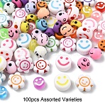 5 Styles Opaque & Transparent Craft Acrylic Beads, Flat Round & Flower & Round, Mixed Color, 7~10x7~11x3.5~7mm, Hole: 1.5~2mm, 20pcs/style(MACR-YW0003-48A)