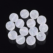 Transparent Acrylic Corrugated Beads, AB Color Plated, Frosted, Round, WhiteSmoke, 9.5mm, Hole: 1.5mm, about 1000pcs/500g(TACR-S134-012)