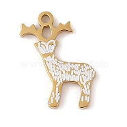 Christmas Theme Ion Plating(IP) 304 Stainless Steel Enamel Pendants, Golden, Deer Charm, White, 15.5x12.5x1mm, Hole: 1.2mm(STAS-Z083-09G-02)